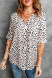 Animal Print V-neck Rolled Sleeve Tunic Top