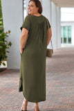 Plus Size V Neck Rolled Cuffs Maxi Dress