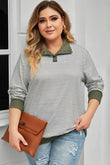 Striped Contrasting Trim Plus Size Henley Pullover