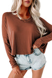 Green Loose V Neck Dropped Long Sleeve Top