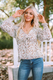 Floral Print Front Tie Ruffled Long Sleeve Blouse