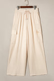 Apricot Loose Drawstring High Waist Crinkled Cargo Pants