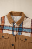 Khaki Plaid Corduroy Flap Pockets Boxy Chunky Jacket