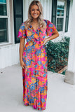 Wrap V Neck Floral Maxi Dress