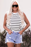 Striped Print Shoulder Pads Boxy Tank Top