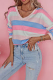 Contrast Striped V Neck Long Sleeve Top