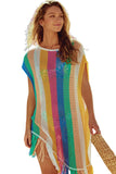 Stripe Tasseled Crochet Beach Cover Up