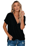 Black Short Sleeves Drape Knit Top