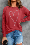 Sweat-shirt rouge uni à col rond et manches raglan 