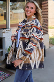 Aztec Print Button-Up Oversized Jacket