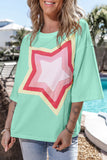 Bonbon Colorblock Star Patched Half Sleeve Oversized Tee