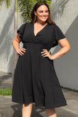 Plus Size Flutter Sleeve V Neck Midi Dress