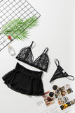 3pcs Fan-shaped Lace Ruffled Mesh Bralette Set