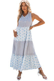 Abstract Print Split Neck Sleeveless Maxi Dress