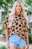 Leopard Splicing Sleeve Ruffle Loose Sweatshirt