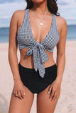 Gingham Tie Front Bikini High Waist Swimsuit