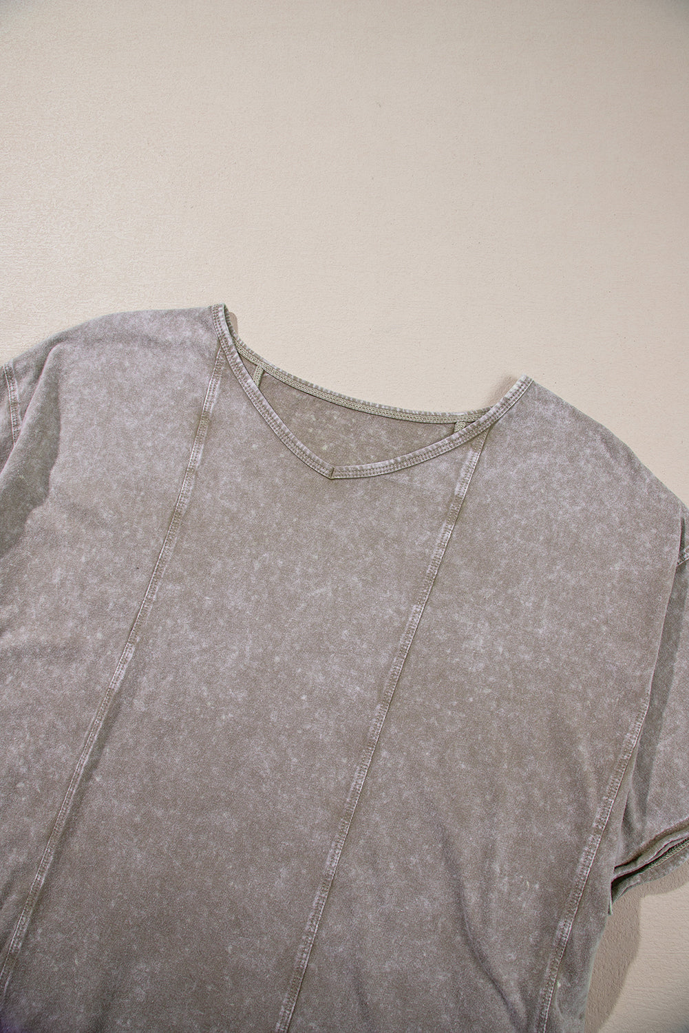 Gray Vintage Mineral Wash Splicing T-shirt