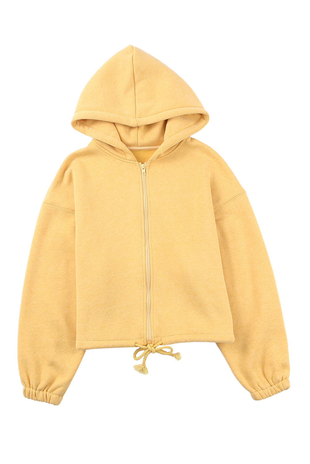 Zip Closure Drawstring Cinched Cropped Hoodie