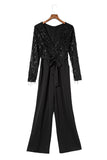 Sequin Fringes V Neck Long Sleeve Jumpsuit