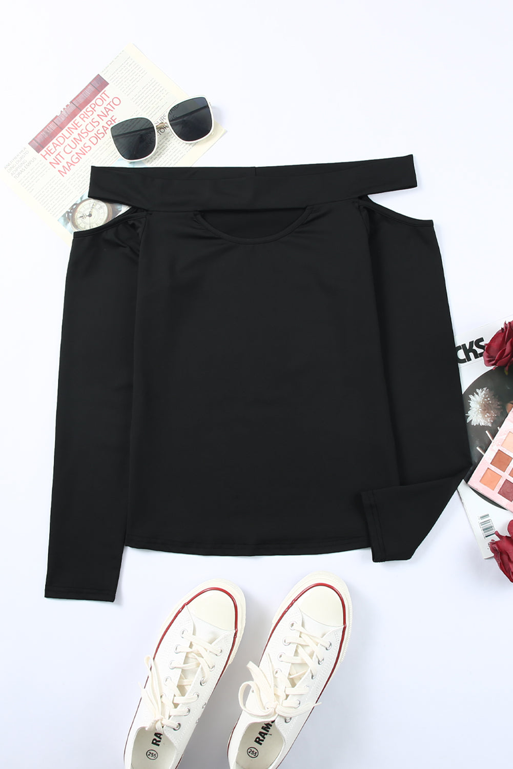 Hollow-out Off-the-shoulder Slim Fit Top