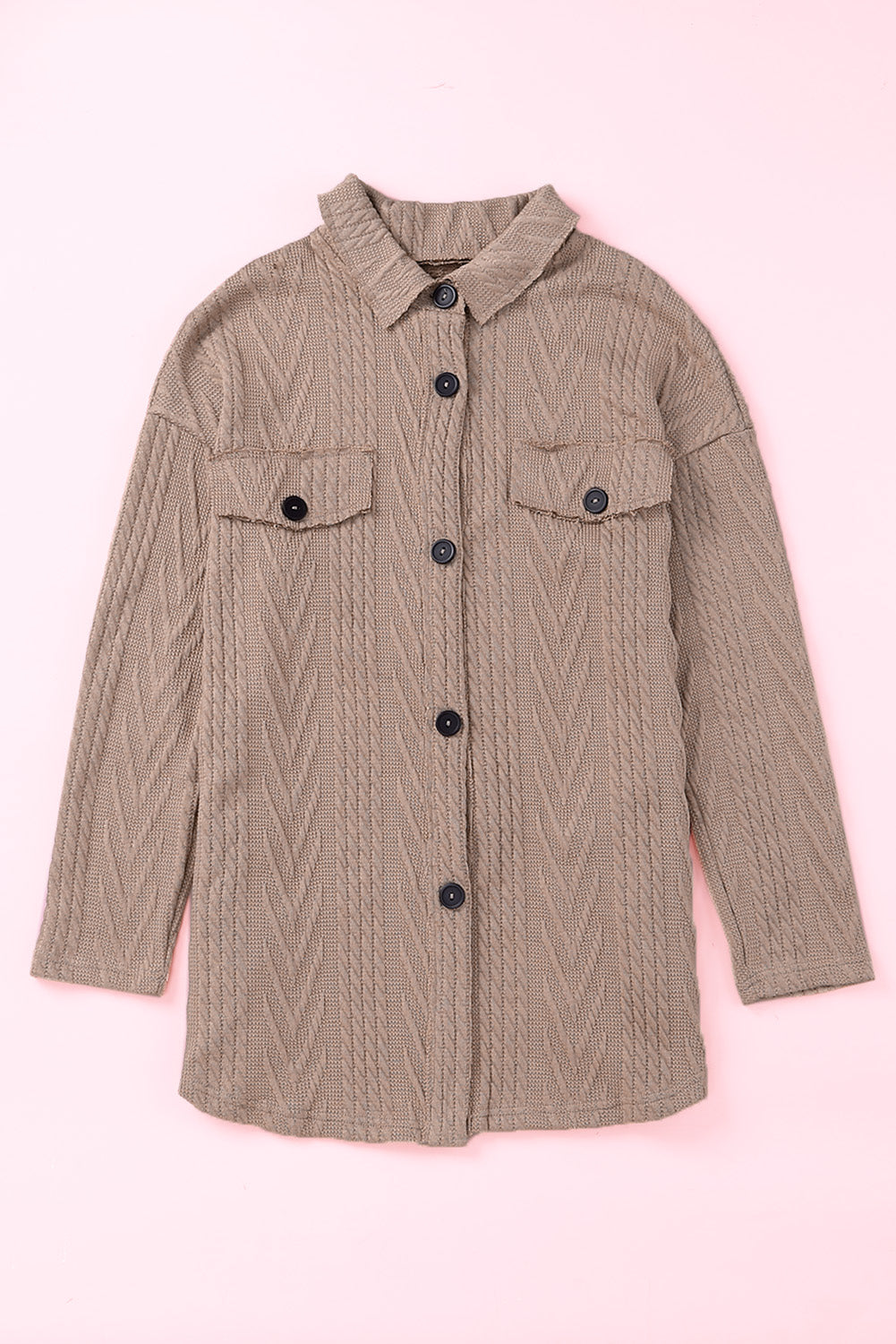 Oversize Textured Knit Button Front Shacket