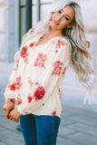 Floral Print V Neck Button Down Blouse