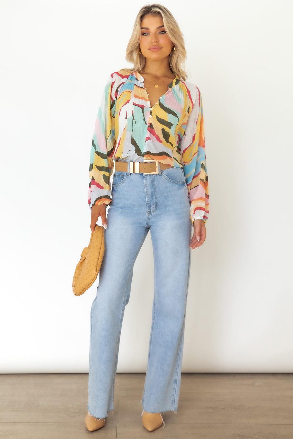 Tropical Fish Skin Crinkle Long Sleeve Shirt