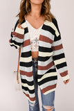 Striped Color Block Hollowed Knit Cardigan