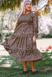 Plus Size Leopard Print Smocked Tiered Dress