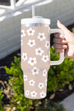 Floret Print Stainless Tumbler With Lid And Straw