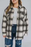 Plus Size Brushed Plaid Flap Pocket Shacket