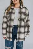 Plus Size Brushed Plaid Flap Pocket Shacket