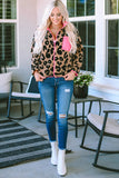 Leopard Plus Size Color Block Chest Pocket Sherpa Jacket