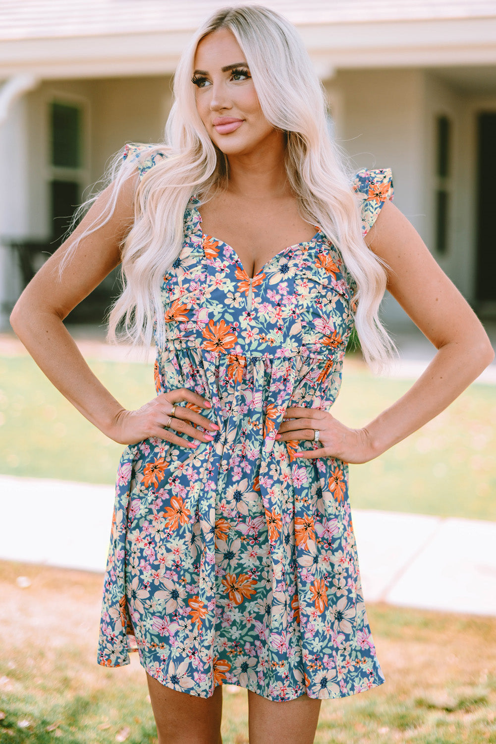 Floral Ruffle Straps Sweetheart Peplum Tank