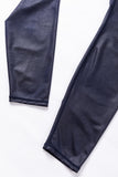 Black Crossed Dip Waist Sleek Leather Leggings