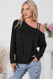 Asymmetric Strappy Cold Shoulder Long Sleeve Top