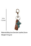 Vintage Embossed Turquoise Leather Key Chain