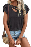 Strappy V Neck Overlap Short Sleeve Top