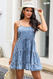 Sky Adjustable Straps Tiered Ruffle Denim Dress