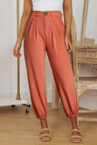 Pantalon de jogging taille haute orange avec poches, longueur cheville