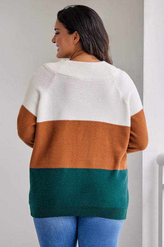 Plus Size Ribbed Trim Color Block Sweater