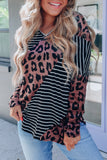 Leopard And Striped Color Block Top