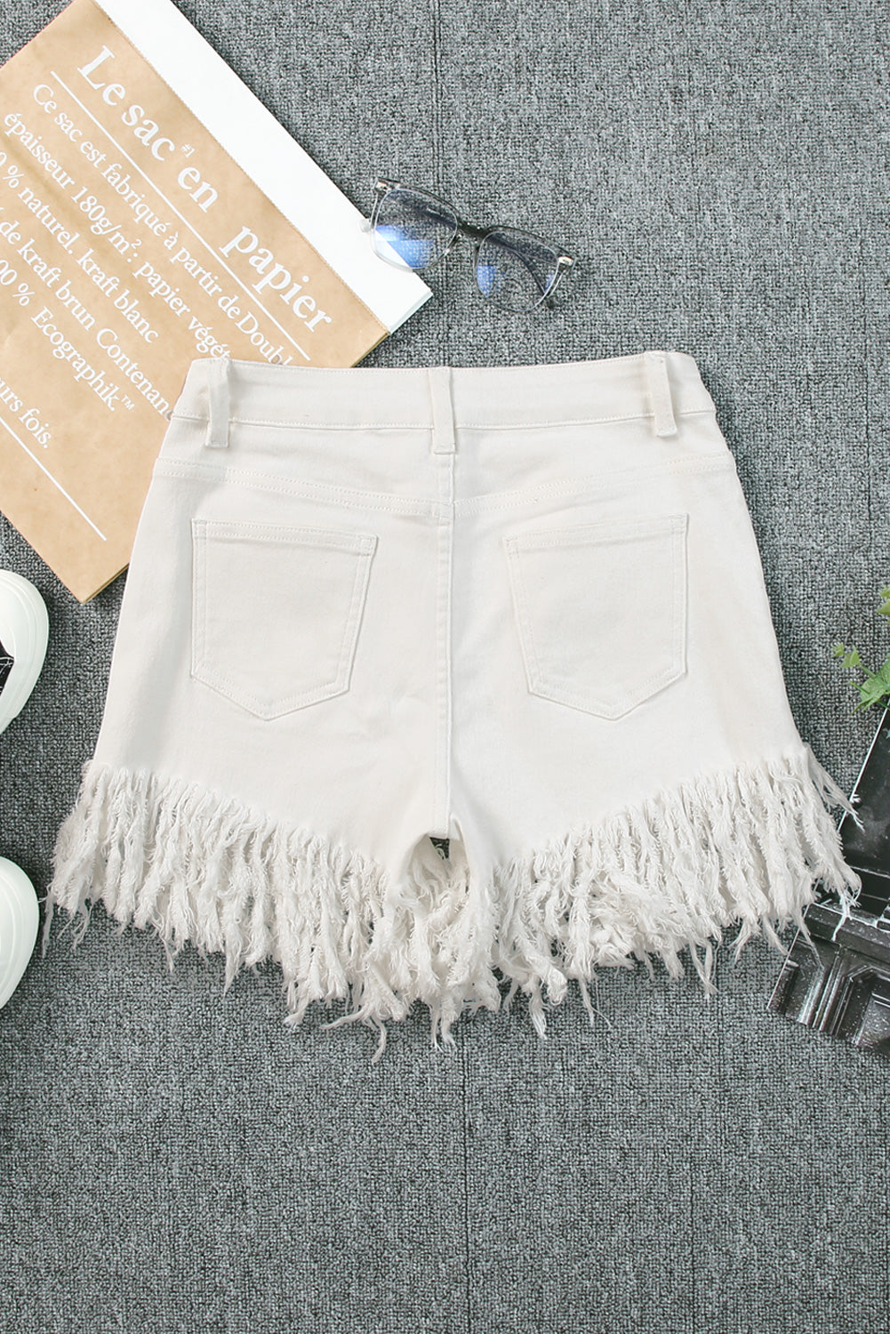 Tassel Sequin Distressed High Waist Denim Shorts