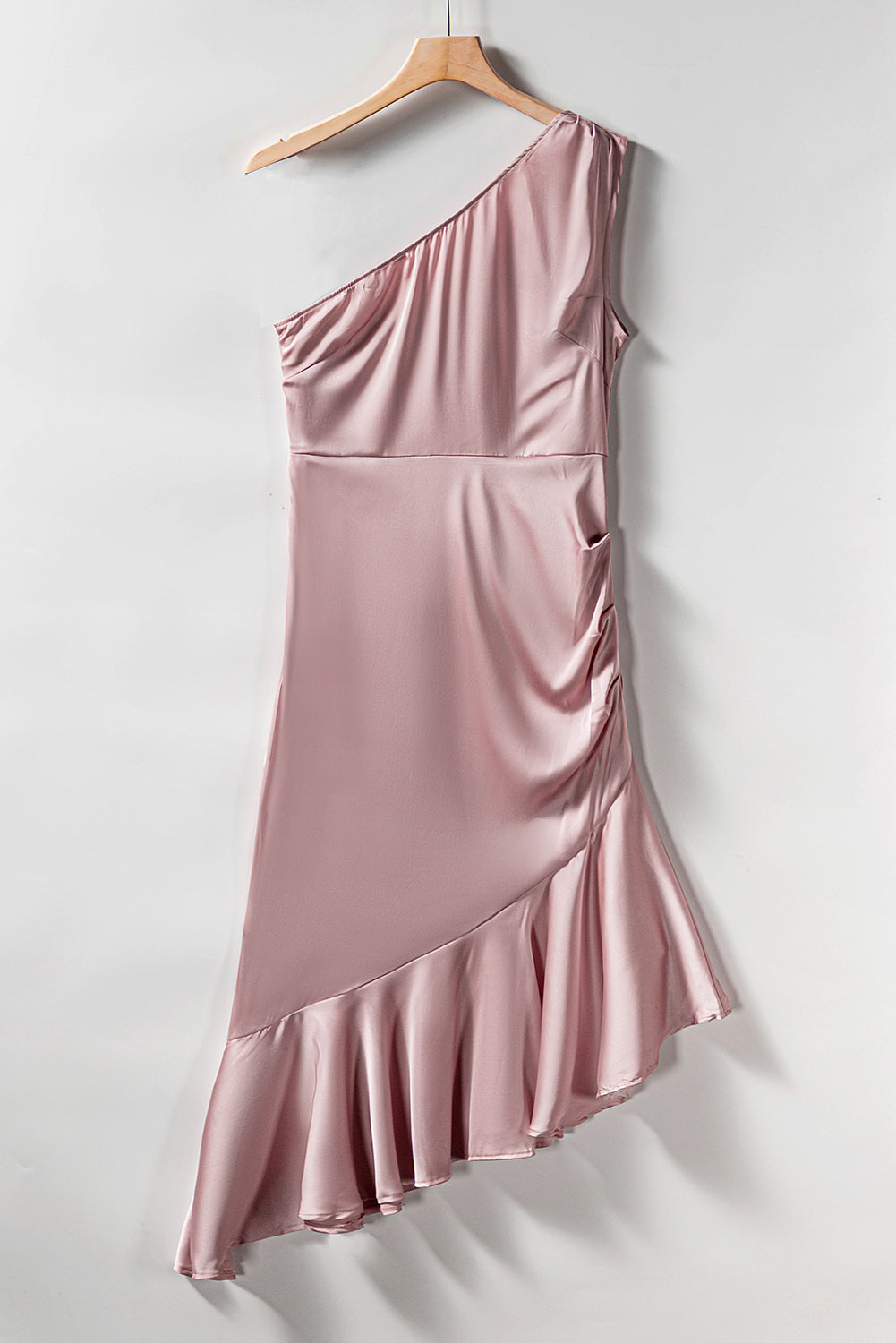 Robe de soirée cocktail asymétrique asymétrique rose à volants