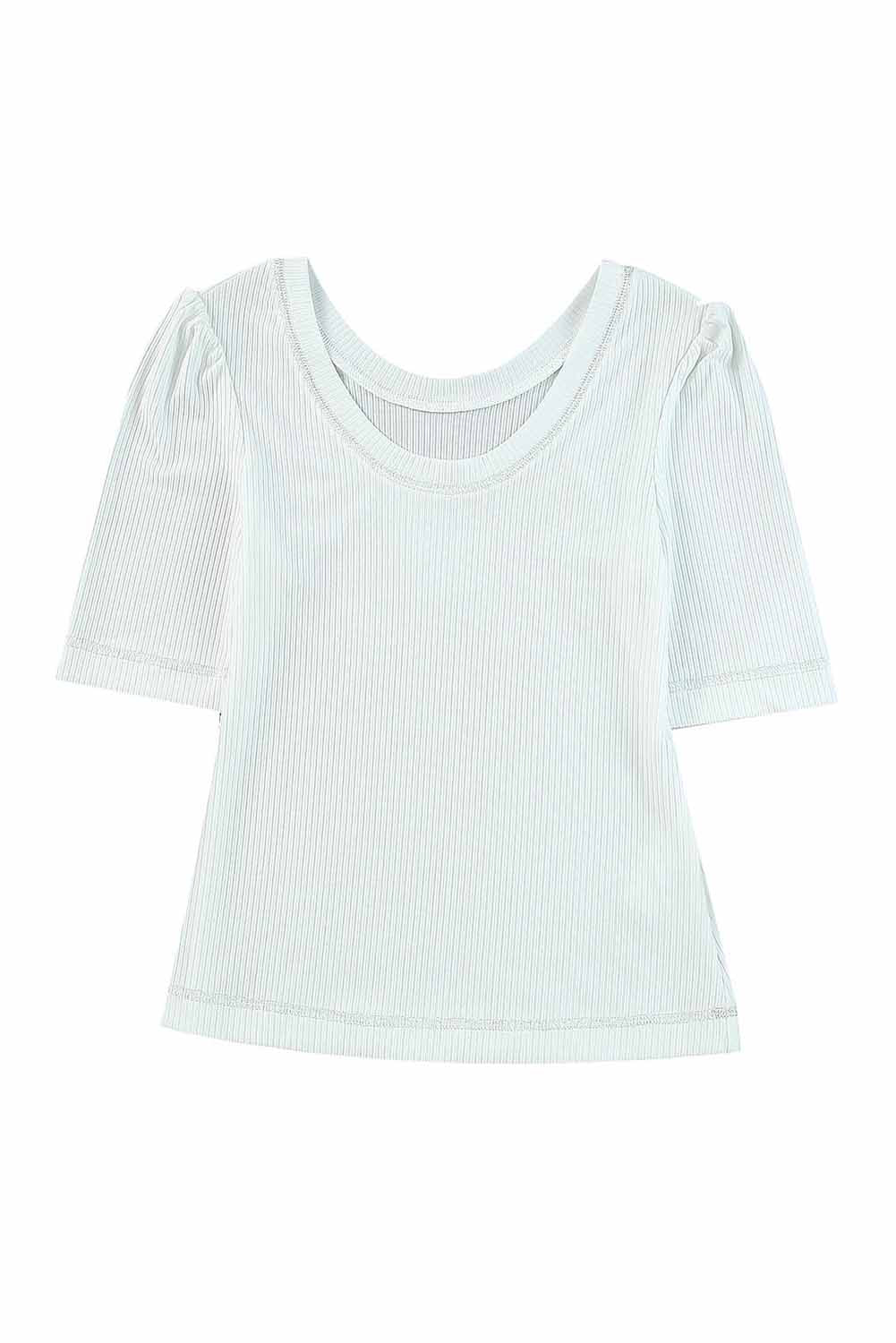 Round Neck Half Sleeve Ribbed Knit Top