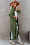 Beige Open Front Side Slit Duster Knit Cardigan