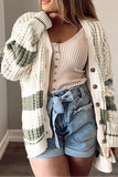 Green Colorblock Textured Knit Buttoned Cardigan