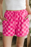 Rose Checkered Drawstring Elastic Waist Casual Shorts