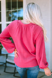 Crinkle Split Neck Puff Sleeve Blouse