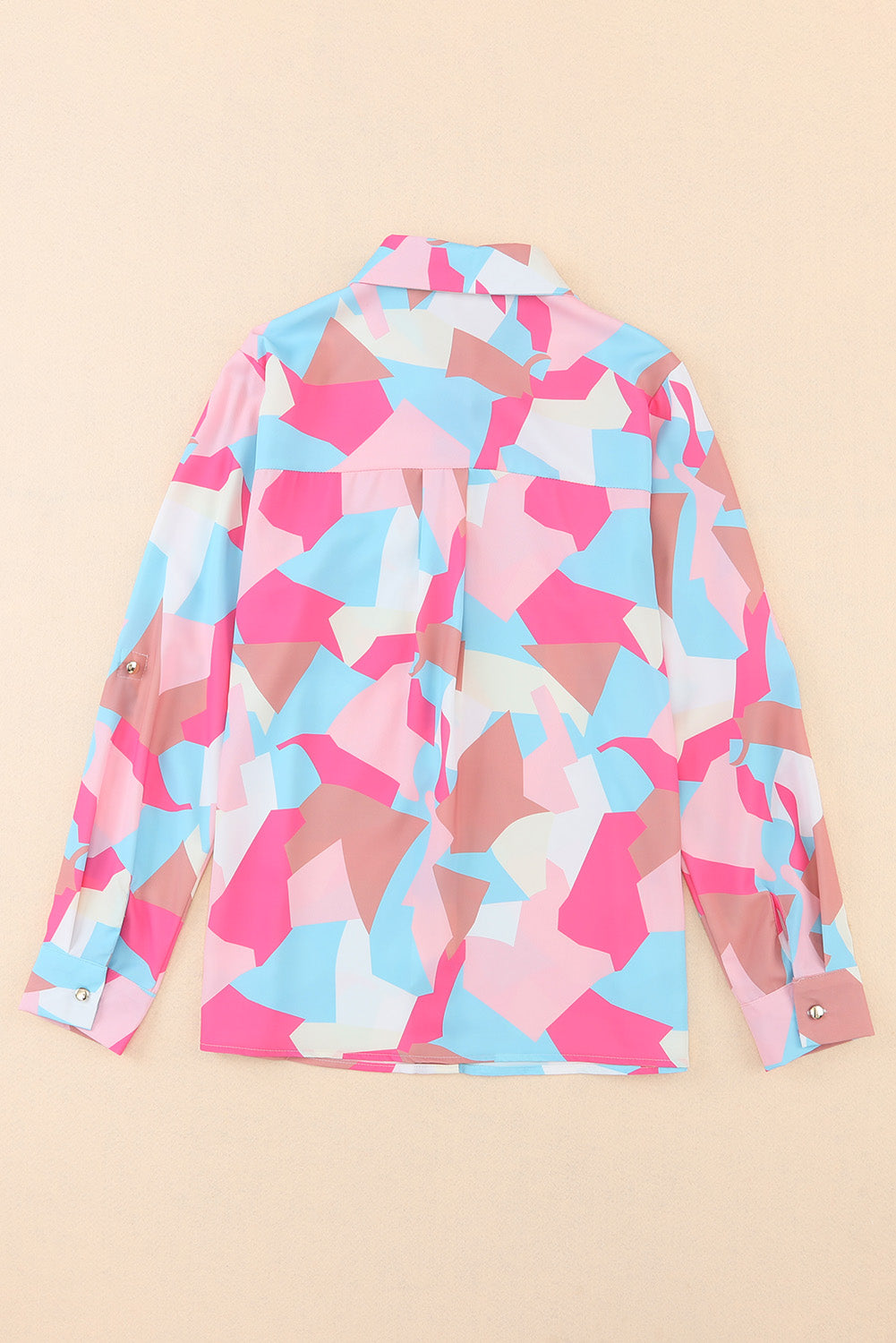 Geometric Block Printed Roll Tab Sleeve Shirt